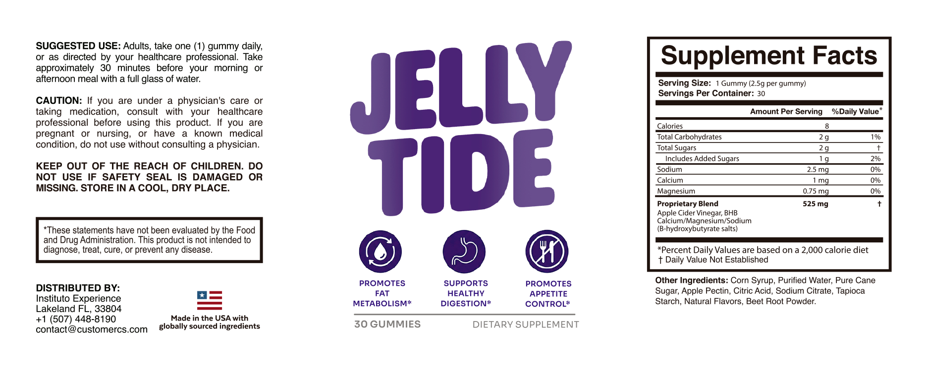JellyTide supplement facts label